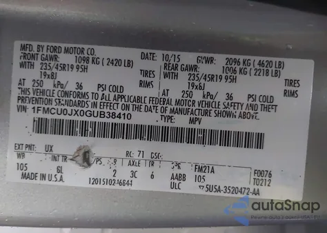 2016 Ford Escape Titanium from USA, damaged, VIN 1FMCU0JX0GUB38410